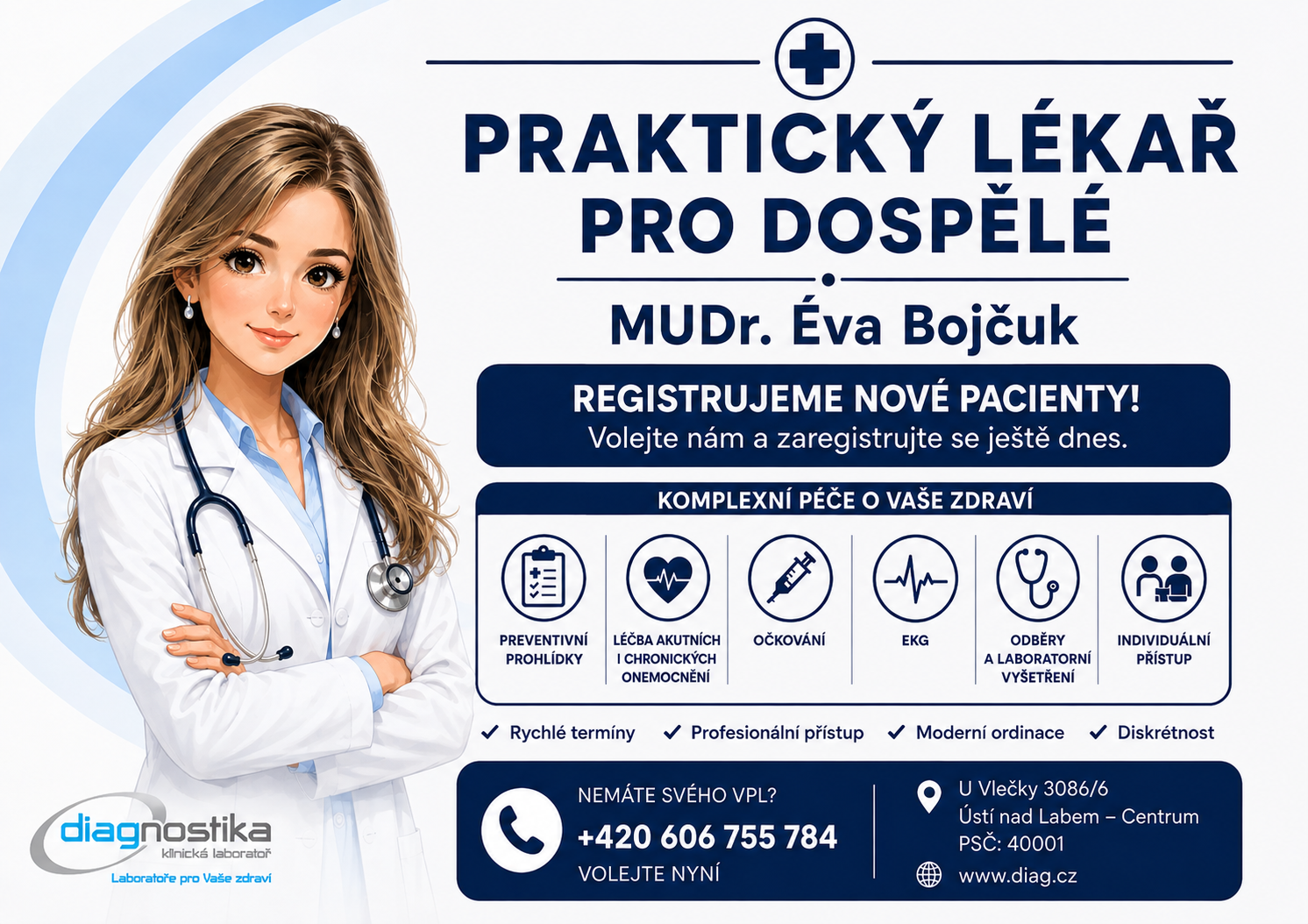MUDr. Éva Bojčuk - praktický lékař pro dospělé, Diagnostika s.r.o. Registrujeme nové pacienty v Ústí nad Labem